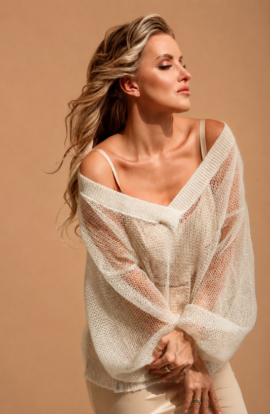 Embrace Mohair Silk Sweater Creme  Lumiere